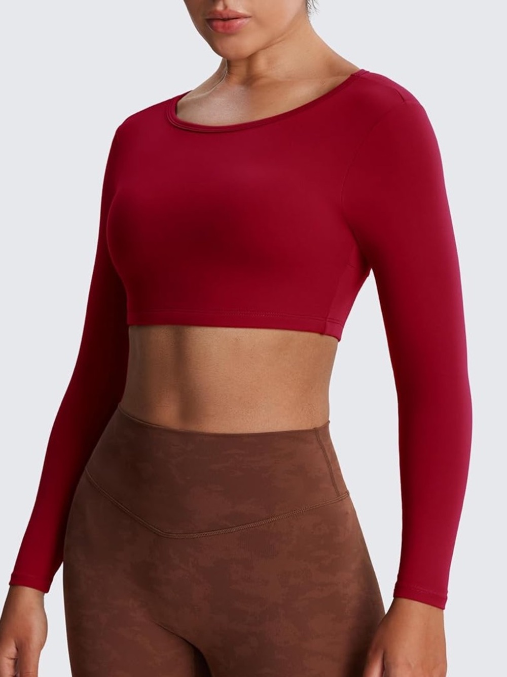 Long Sleeve Crop Top in Burgundy - Women